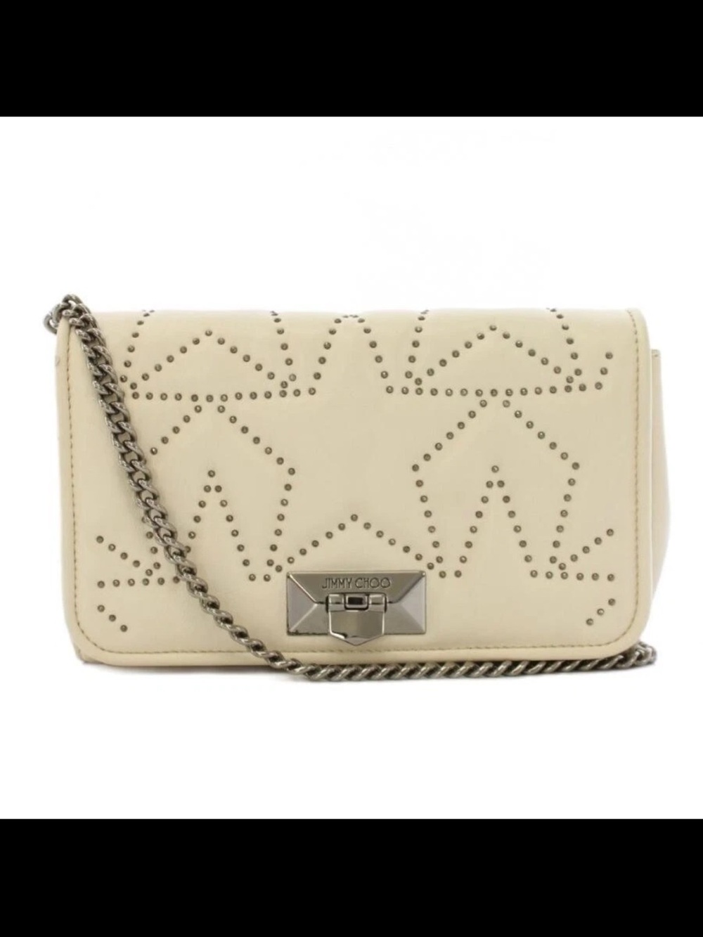 Jimmy Choo Ivory Studded Leather Chain Shoulder Bag
